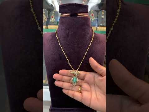 Beautiful simple chandraharam chain with Vinayaka pendant with blue colour